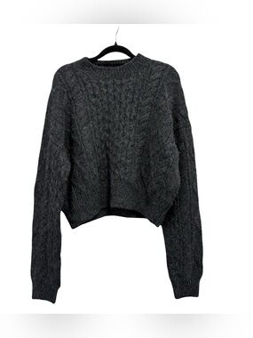 Buck Mason Woman's natural Highland Baby Alpaca cable crew neck sweater XS Gray